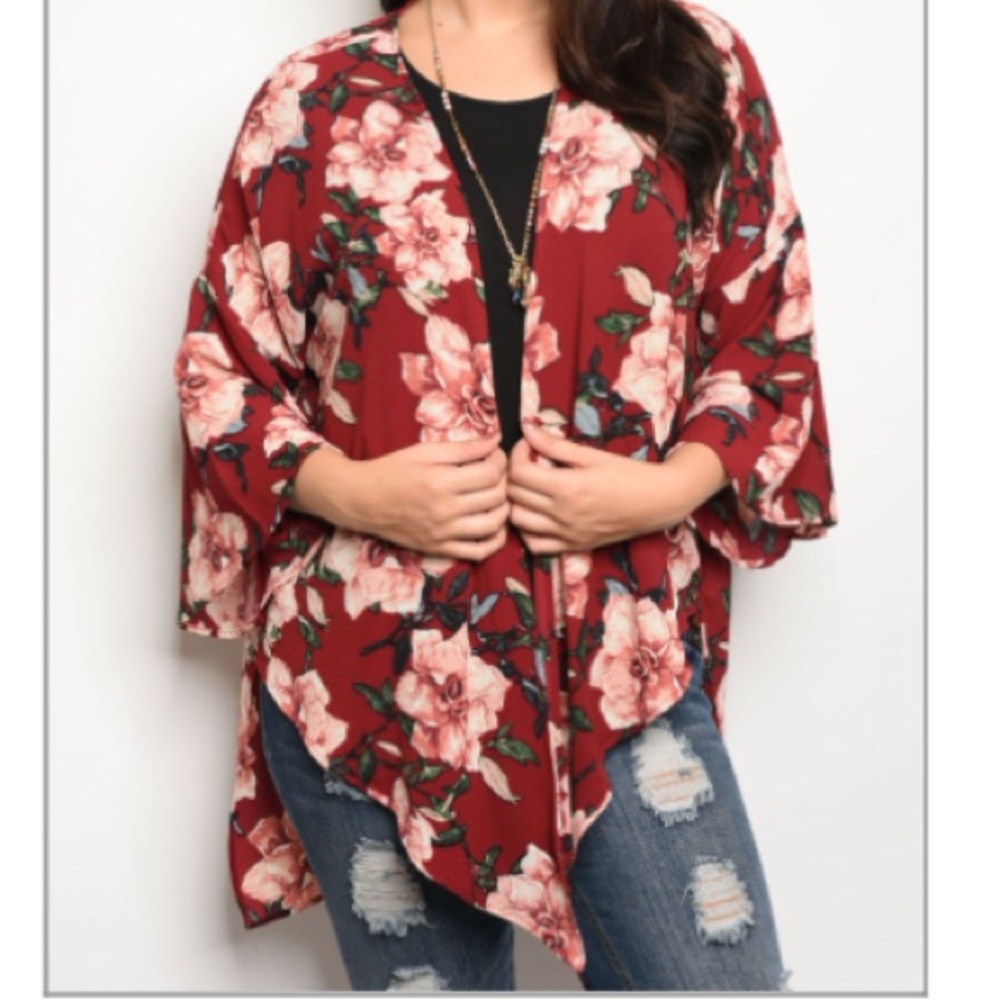 🌸🌺🌸🌺PLUS size Burgundy Floral Kimono🌸🌺🌸🌺